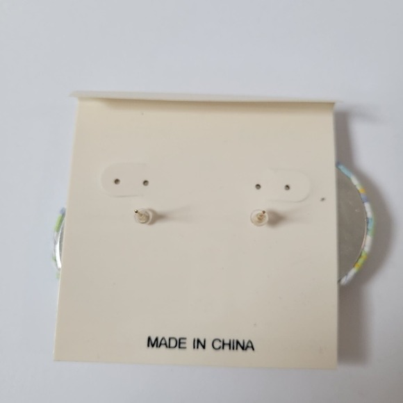 Olivia Welles Large Round Woven Button Post Pastel Earrings Coastal Grandma * - Picture 3 of 4